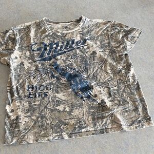 Woman’s Graphic Miller High Life Tee in Tan Camo